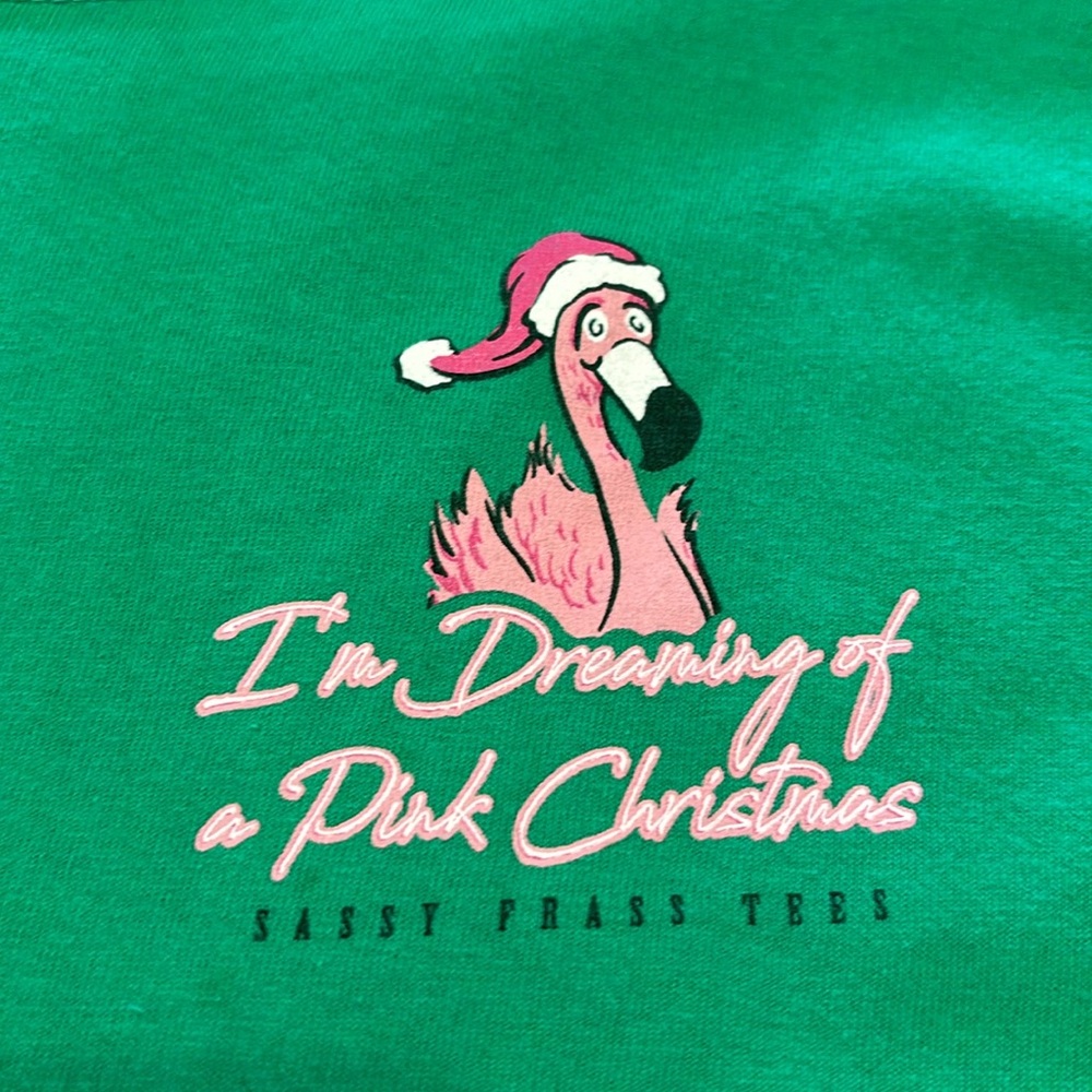 Christmas long sleeve tee -  “I’m Dreaming of a Pink Christmas” - Flamingo
